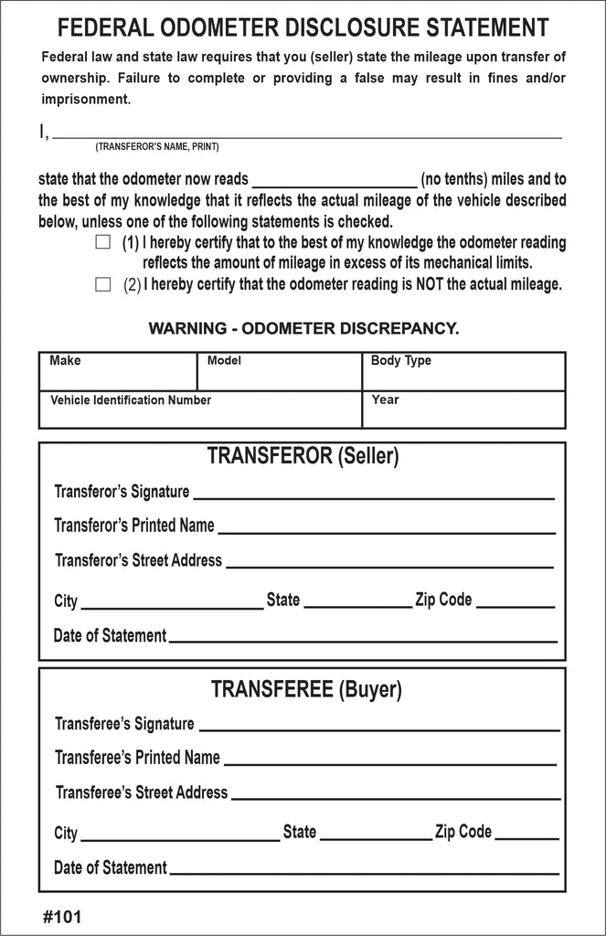 Federal Odometer Statement - (#101) – Starr Advertising