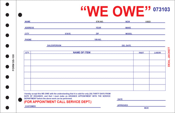 thumbnail image 2 of We Owe Form - 3 Part 2 of 9