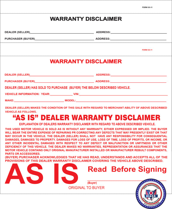 AS-IS Disclaimers (SS-11)